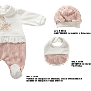 COORDINATO TUTINA IN CINIGLIA CAPPELLINO E BAVETTA BABYVIP 1-3m
